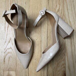 Marc Fisher Faux Crocodile Nude Block Heels - Size 7.5